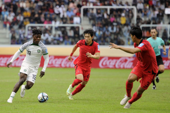 Santiago del Estero, Argentina.- In the photos taken on June 4, 2023, during the match between South Korea and Nigeria for the quarterfinals of the U-20 World Cup at the Único Madre de Ciudades Stadium. South Korea, with a goal from center-back Choi Seokhyun in the first part of extra time, beat Nigeria 1-0 on Sunday and will face Italy for a place in the World Cup final.