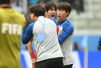 Santiago del Estero, Argentina.- In the photos taken on June 4, 2023, during the match between South Korea and Nigeria for the quarterfinals of the U-20 World Cup at the Único Madre de Ciudades Stadium. South Korea, with a goal from center-back Choi Seokhyun in the first part of extra time, beat Nigeria 1-0 on Sunday and will face Italy for a place in the World Cup final.