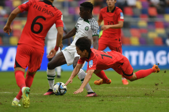 Santiago del Estero, Argentina.- In the photos taken on June 4, 2023, during the match between South Korea and Nigeria for the quarterfinals of the U-20 World Cup at the Único Madre de Ciudades Stadium. South Korea, with a goal from center-back Choi Seokhyun in the first part of extra time, beat Nigeria 1-0 on Sunday and will face Italy for a place in the World Cup final.