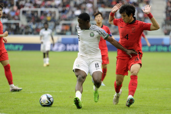 Santiago del Estero, Argentina.- In the photos taken on June 4, 2023, during the match between South Korea and Nigeria for the quarterfinals of the U-20 World Cup at the Único Madre de Ciudades Stadium. South Korea, with a goal from center-back Choi Seokhyun in the first part of extra time, beat Nigeria 1-0 on Sunday and will face Italy for a place in the World Cup final.