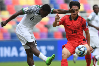 Santiago del Estero, Argentina.- In the photos taken on June 4, 2023, during the match between South Korea and Nigeria for the quarterfinals of the U-20 World Cup at the Único Madre de Ciudades Stadium. South Korea, with a goal from center-back Choi Seokhyun in the first part of extra time, beat Nigeria 1-0 on Sunday and will face Italy for a place in the World Cup final.