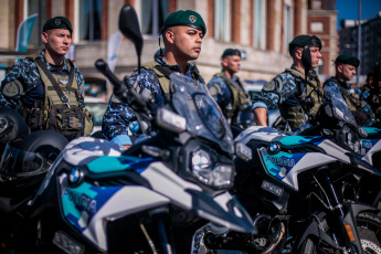 Mar del Plata, Argentina.- In the photos taken on December 26, 2023, during the launch of the 'Sol a Sol' operation summer 2023/2024, which will feature the deployment of more than 22,300 police officers, 185 cars, 76 motorcycles , ten trucks, six helicopters, four jet skis and two boats, in addition to four drones and 20 surveillance towers, among other measures to "sustain the season," said the Buenos Aires governor, Axel Kicillof.