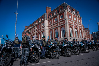 Mar del Plata, Argentina.- In the photos taken on December 26, 2023, during the launch of the 'Sol a Sol' operation summer 2023/2024, which will feature the deployment of more than 22,300 police officers, 185 cars, 76 motorcycles , ten trucks, six helicopters, four jet skis and two boats, in addition to four drones and 20 surveillance towers, among other measures to "sustain the season," said the Buenos Aires governor, Axel Kicillof.